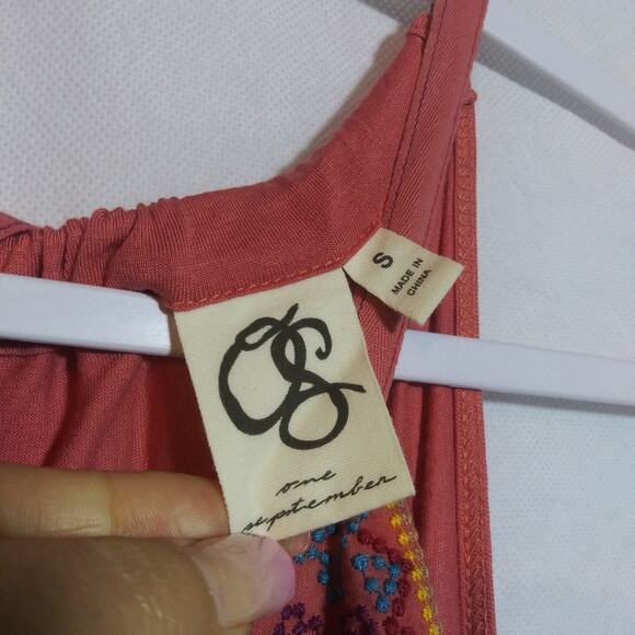 Anthropologie One September Taren Halter Tank Top Flowy Coral Embroidery Size S - Picture 5 of 8